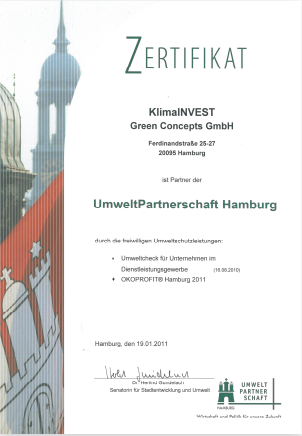 Zertifikat UmweltPartnerschaft Hamburg